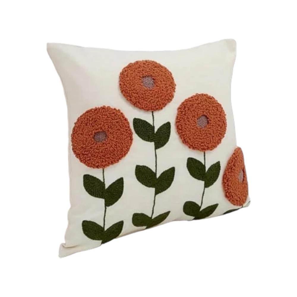 Çiçek Motifli Punch Kırlent Kılıfı