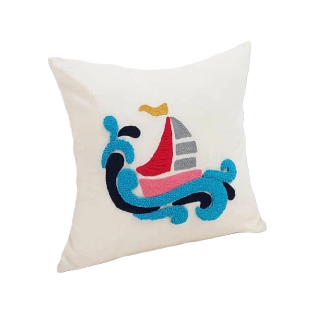 Gemi Motifli Punch Kırlent Kılıfı