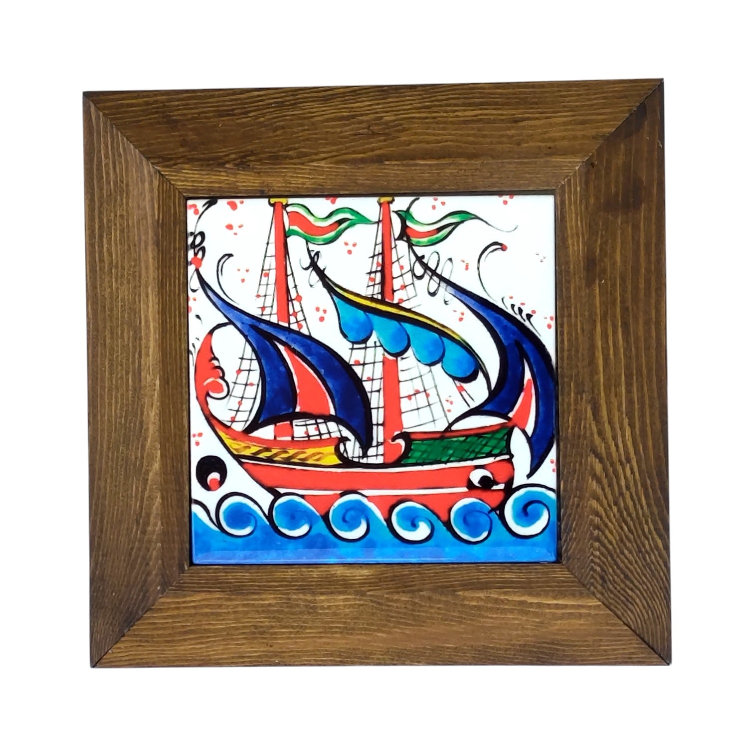 Ahşap Çerçeveli Gemi Motifli Seramik Tablo