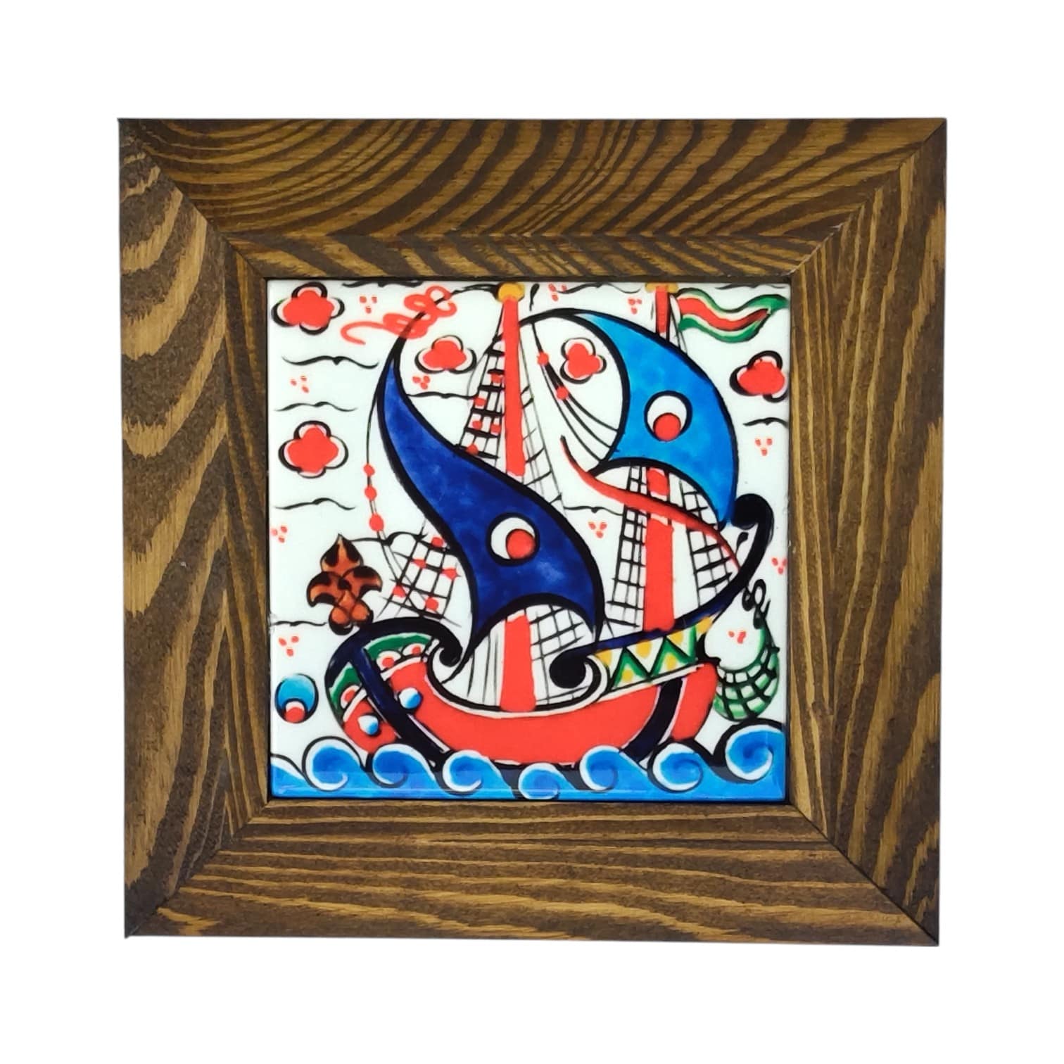 Ahşap Çerçeveli Gemi Motifli Seramik Tablo