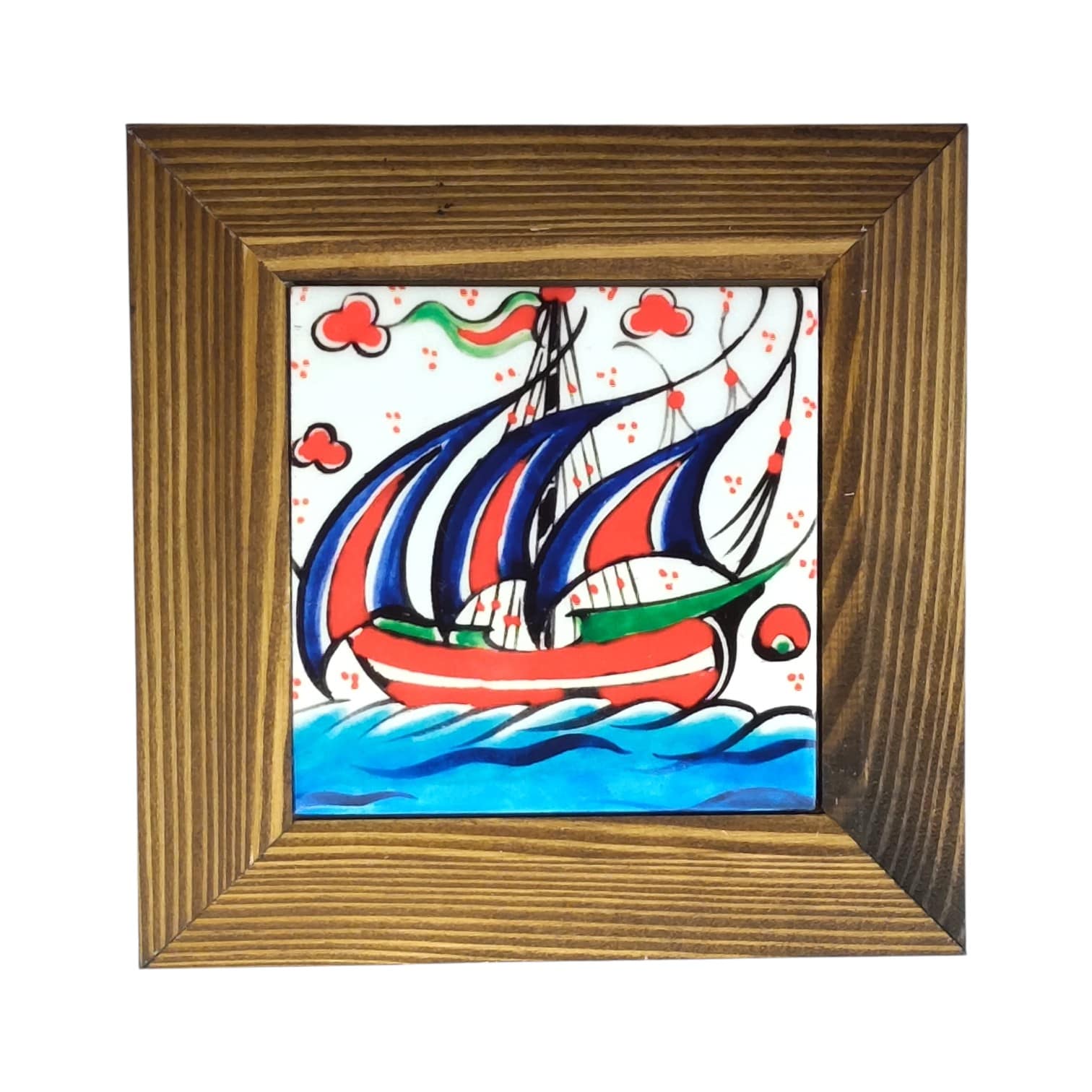 Ahşap Çerçeveli Gemi Motifli Seramik Tablo