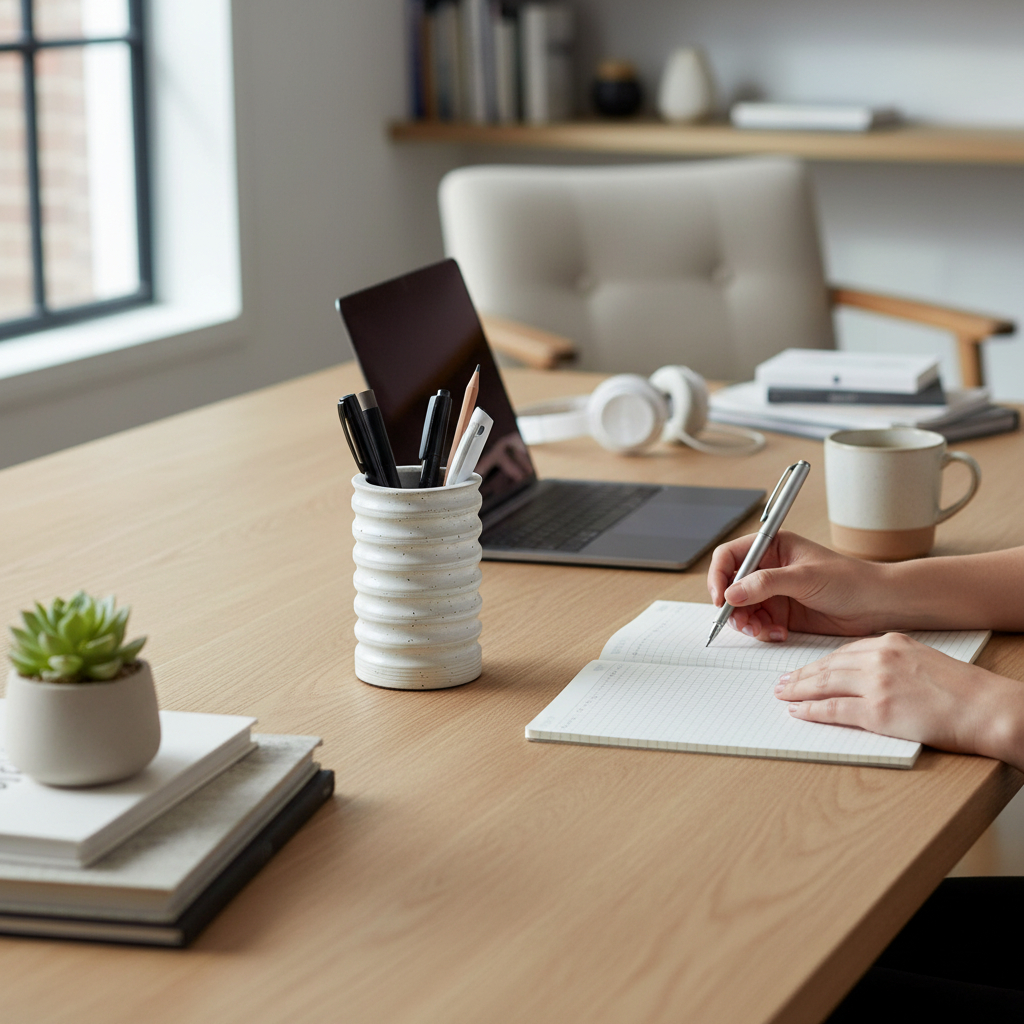 Yuvarlak Brüt Beton Masaüstü Kalemlik | El Yapımı