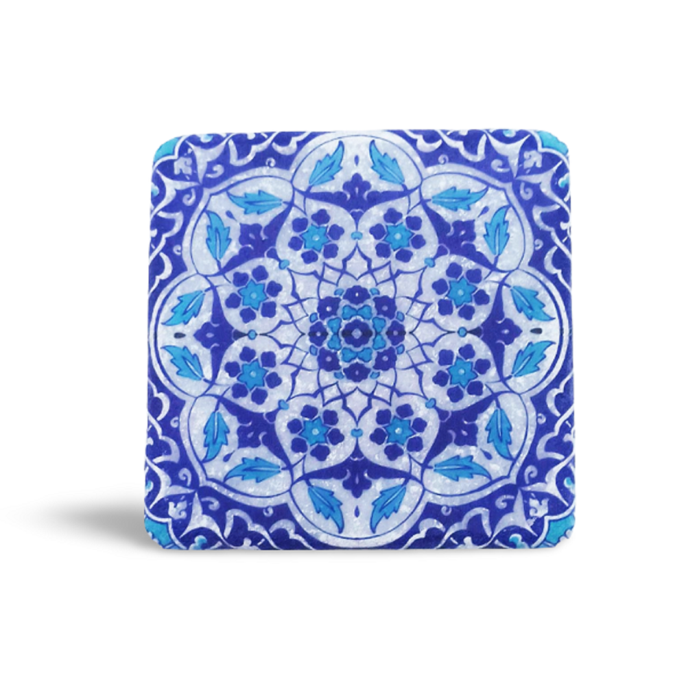 Mavi Desenli Doğal Mermer Bardak Altlığı