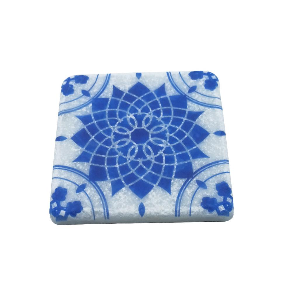 Mavi Yıldız Desenli Doğal Mermer Bardak Altlığı