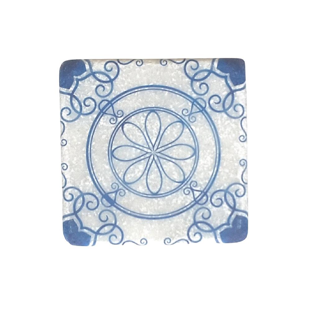 Vintage Mavi Desenli Mermer Bardak Altlığı