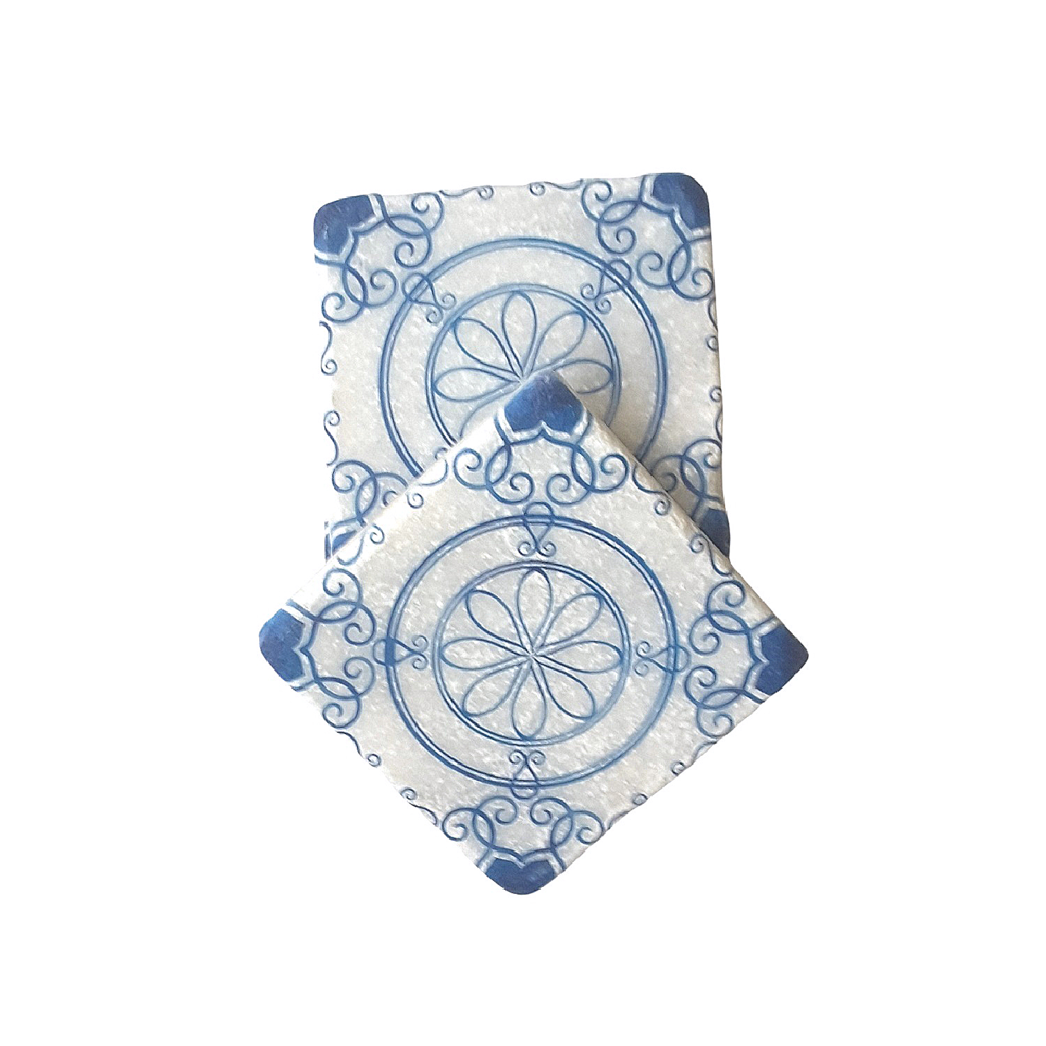 Vintage Mavi Desenli Mermer Bardak Altlığı