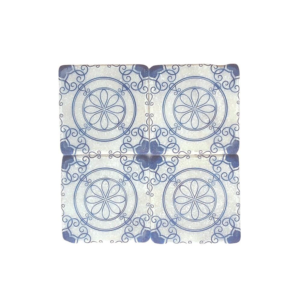 Vintage Mavi Desenli Mermer Bardak Altlığı