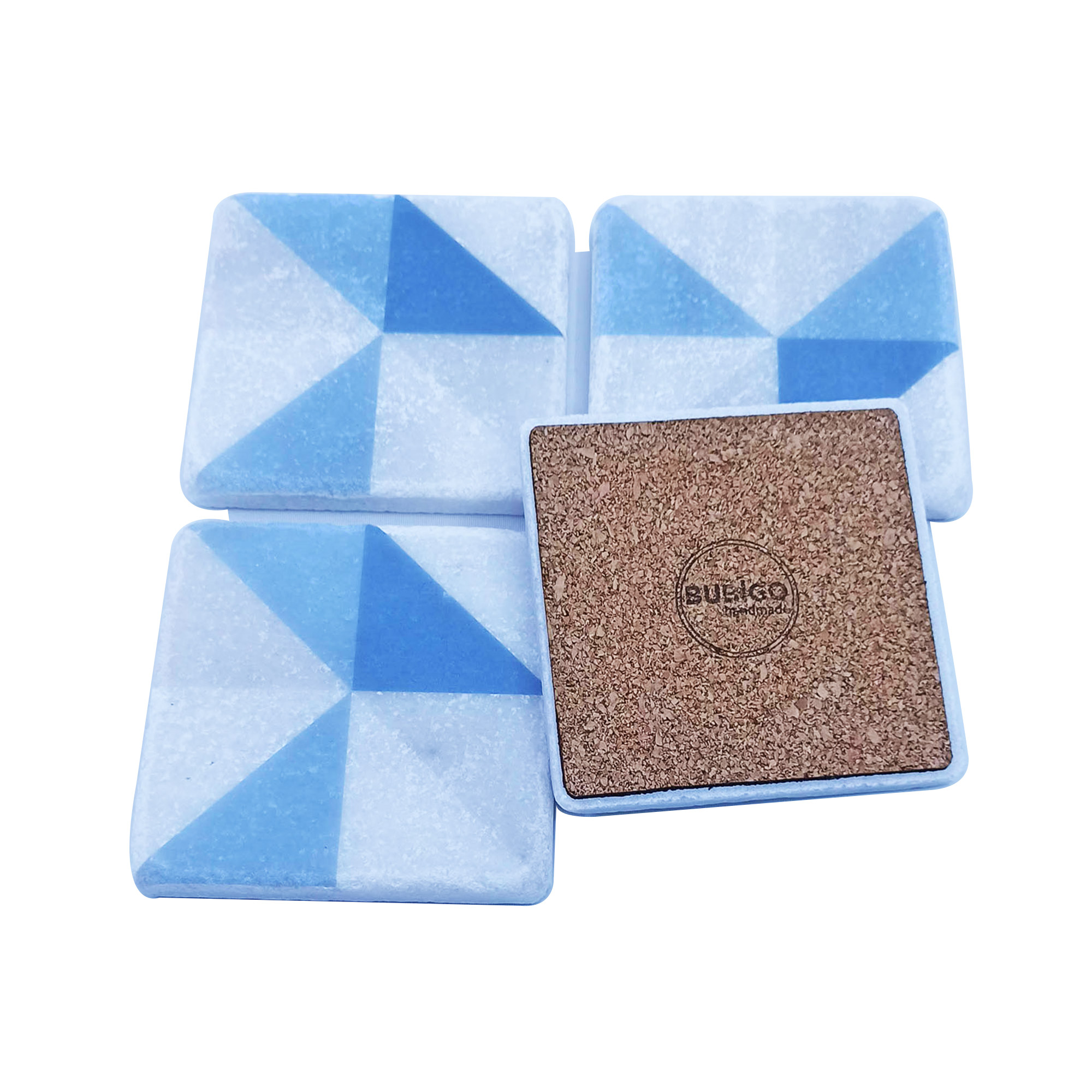 Geometrik Mavi Desenli Mermer Bardak Altlığı