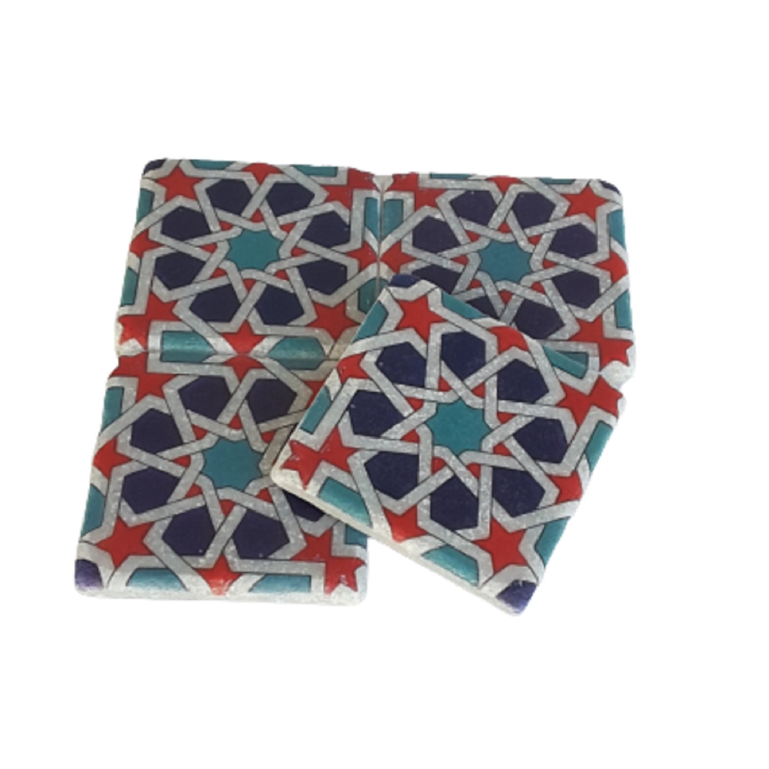 Etnik Geometrik Desenli Doğal Mermer Bardak Altlığı