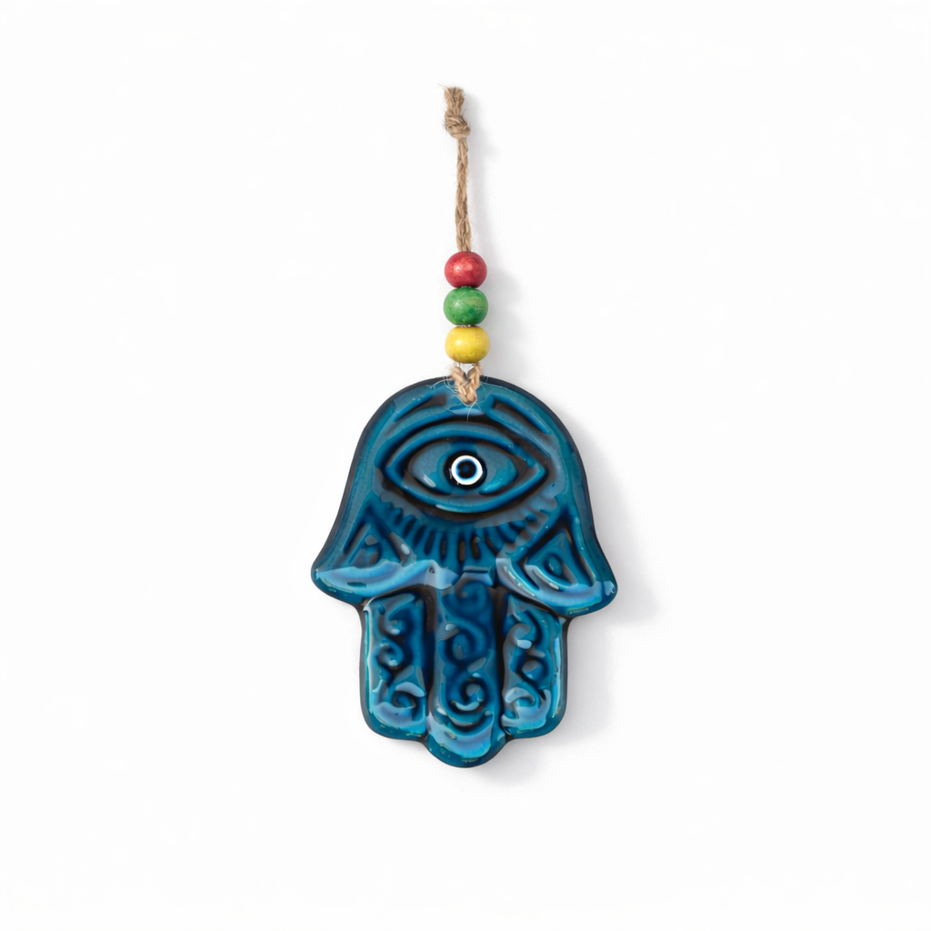 Turkuaz Seramik Gözlü El (Hamsa) Duvar Süsü