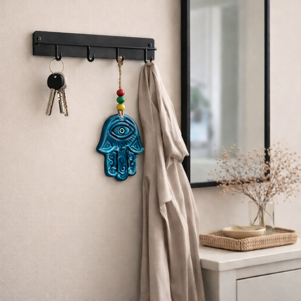 Turkuaz Seramik Gözlü El (Hamsa) Duvar Süsü