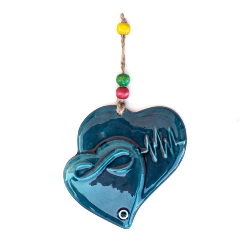 Turkuaz Seramik Kalp Duvar Süsü – Dekoratif Duvar Aksesuarı
