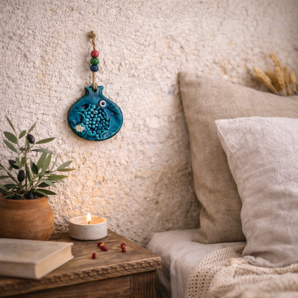 Turkuaz Nar Seramik Duvar Süsü -  Dekoratif Duvar Aksesuarı