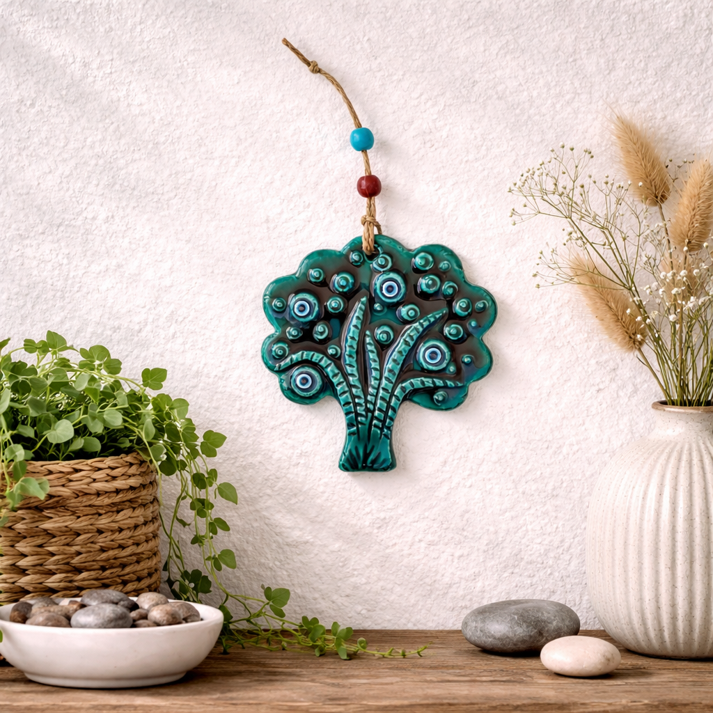 Turkuaz Yeşili Ağaç Seramik Duvar Süsü