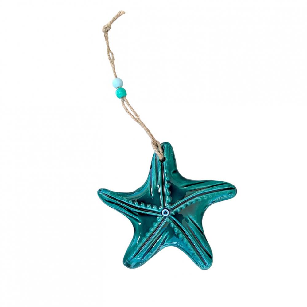 Turkuaz Yeşili Deniz Yıldızı Seramik Duvar Süsü
