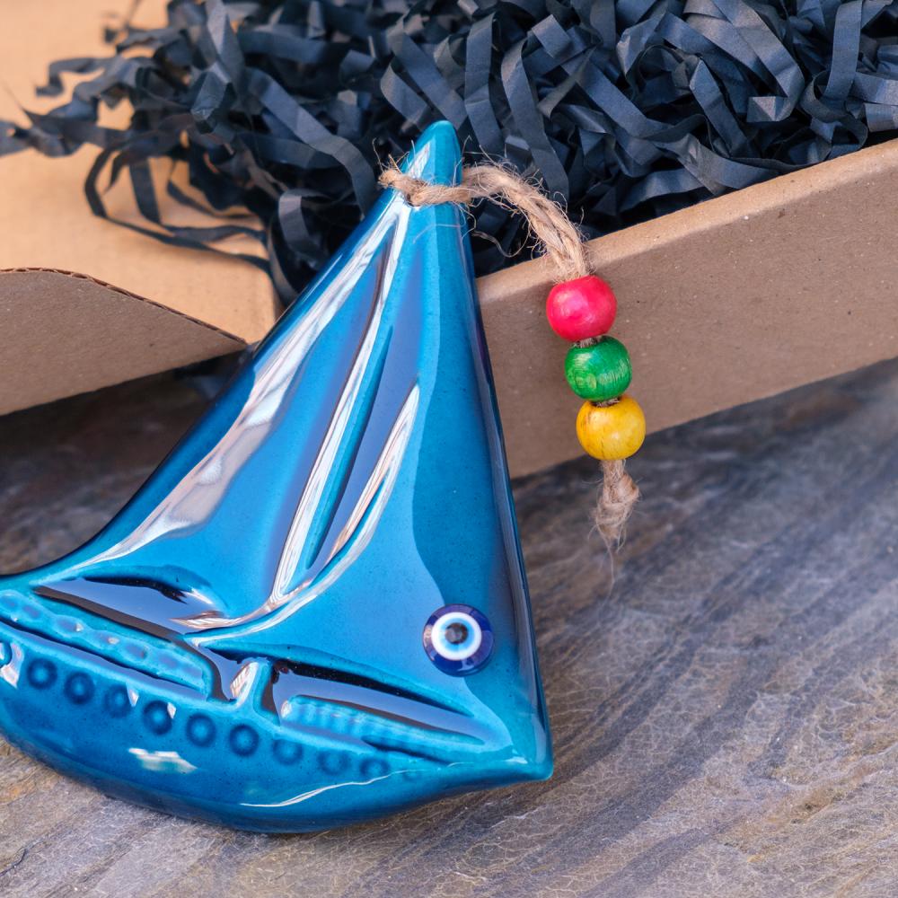 Tekne Model Turkuaz Seramik Duvar Süsü