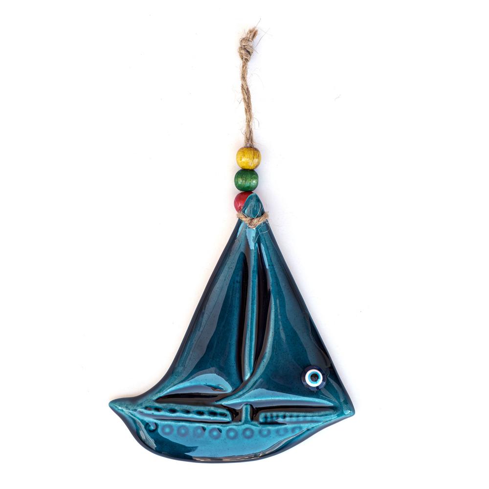 Tekne Model Turkuaz Seramik Duvar Süsü