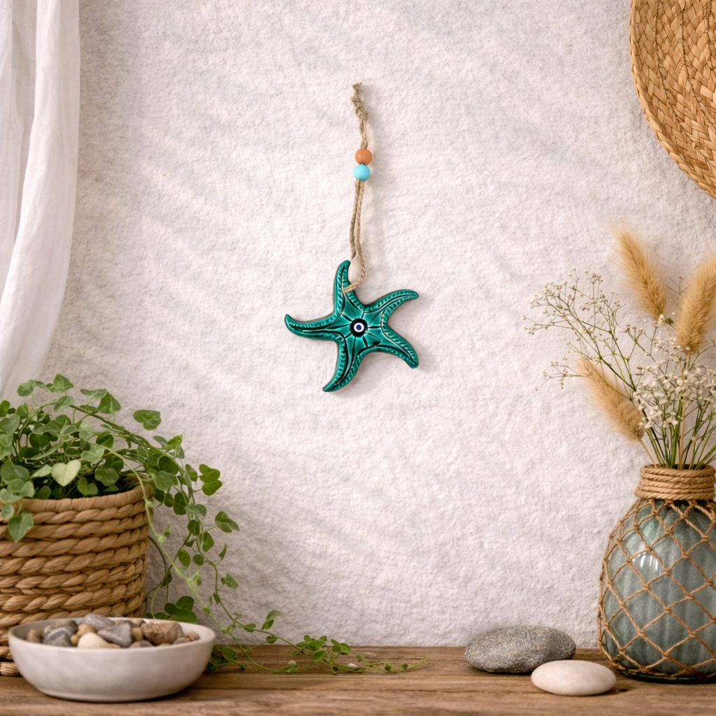 Turkuaz Yeşili Deniz Yıldızı Seramik Duvar Süsü