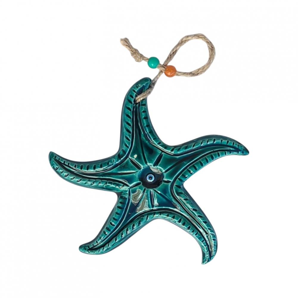 Turkuaz Yeşili Deniz Yıldızı Seramik Duvar Süsü