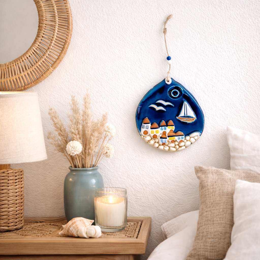 Sahil Kasabası Seramik Duvar Süsü – Deniz Temalı Dekor