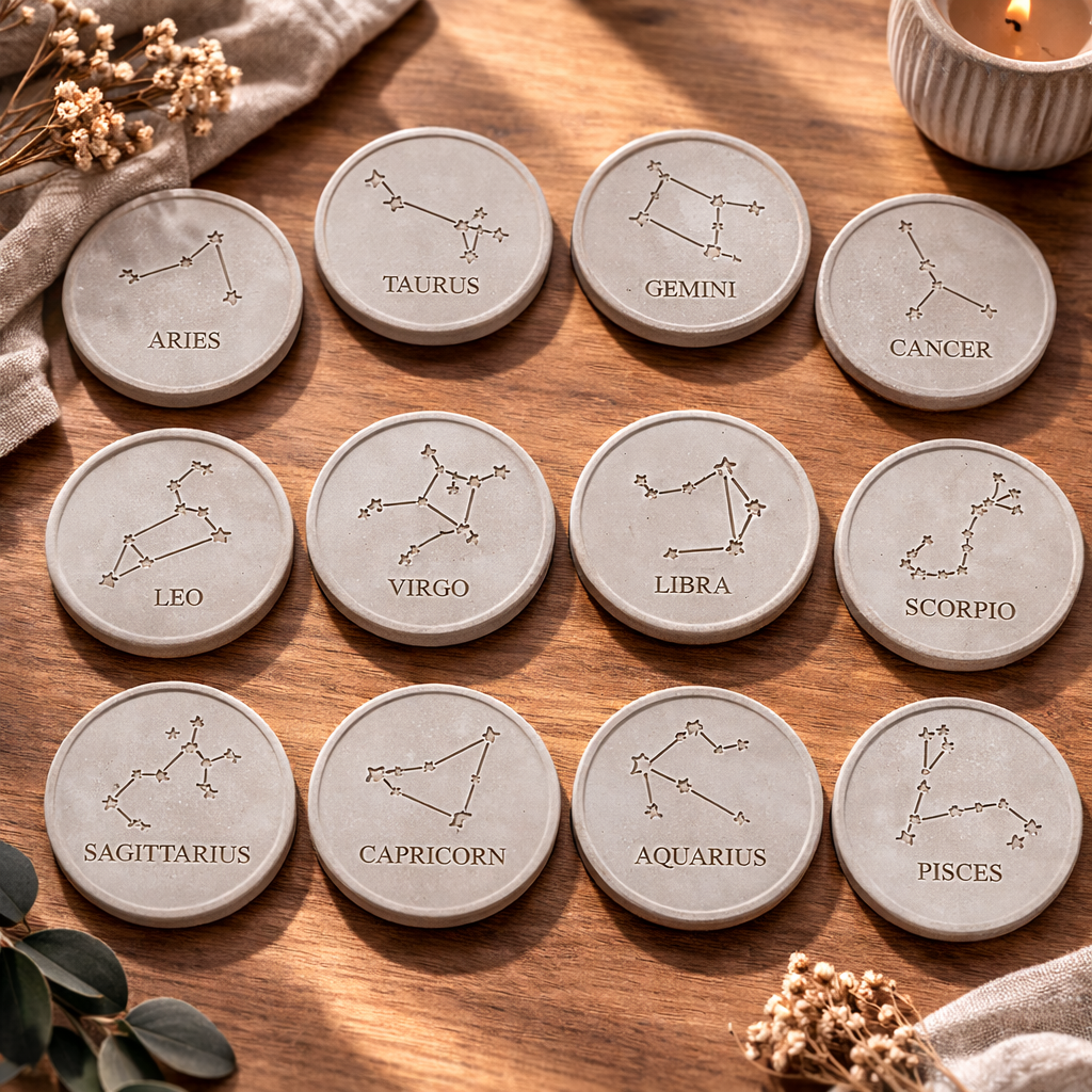 Aile Burç Bardak Altlığı Seti – El Yapımı (3’lü / 4’lü / 5’li)