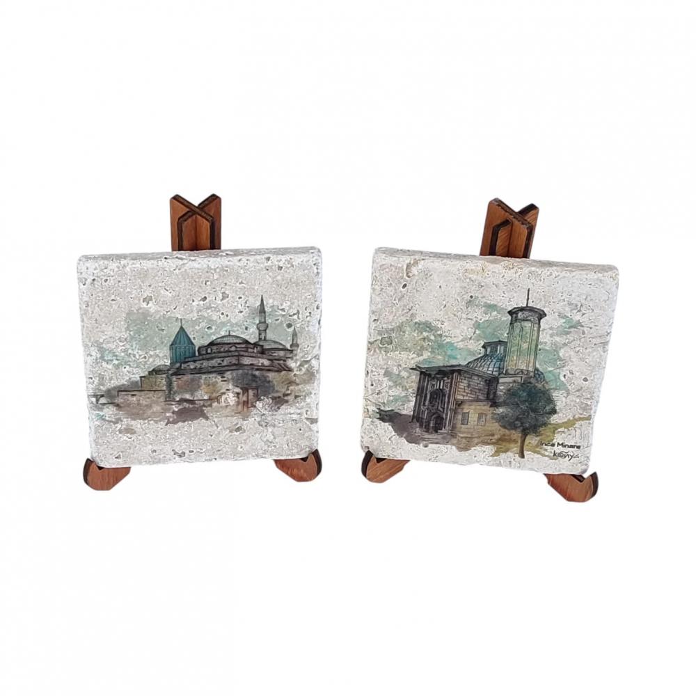 Konya Koleksiyonu Traverten Pano 4’lü Set – Doğal Taş Dekoratif Masa Panosu