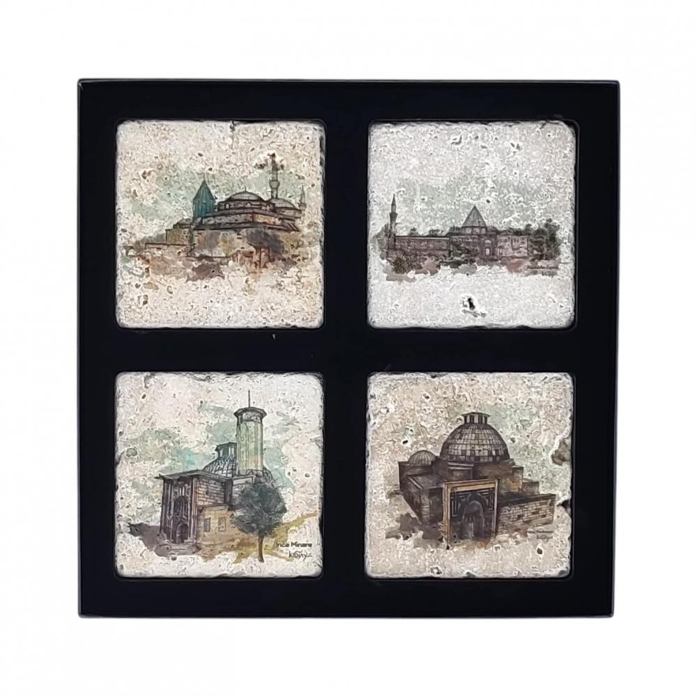 Konya Koleksiyonu Traverten Pano 4’lü Set – Doğal Taş Dekoratif Masa Panosu