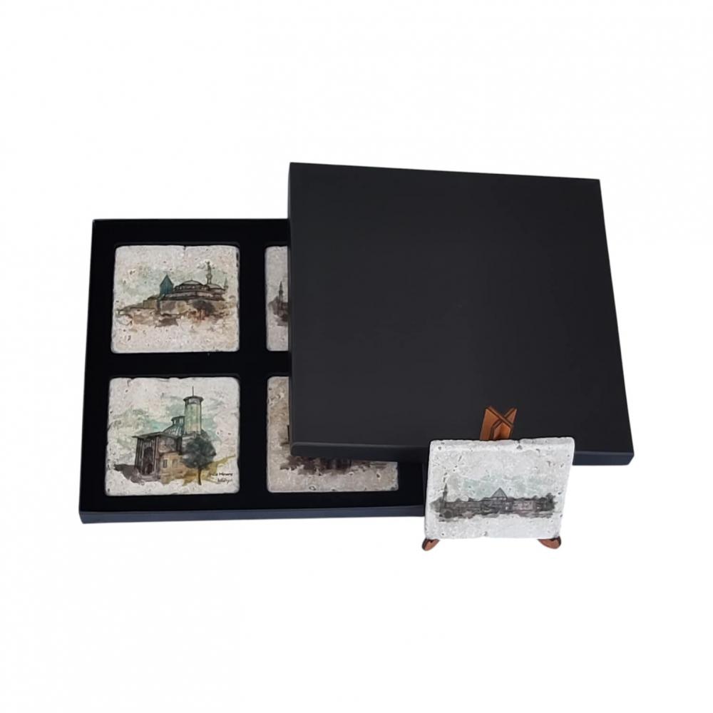 Konya Koleksiyonu Traverten Pano 4’lü Set – Doğal Taş Dekoratif Masa Panosu