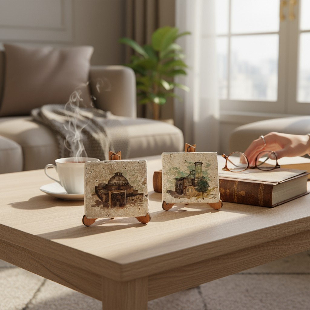 Konya Koleksiyonu Traverten Pano 4’lü Set – Doğal Taş Dekoratif Masa Panosu