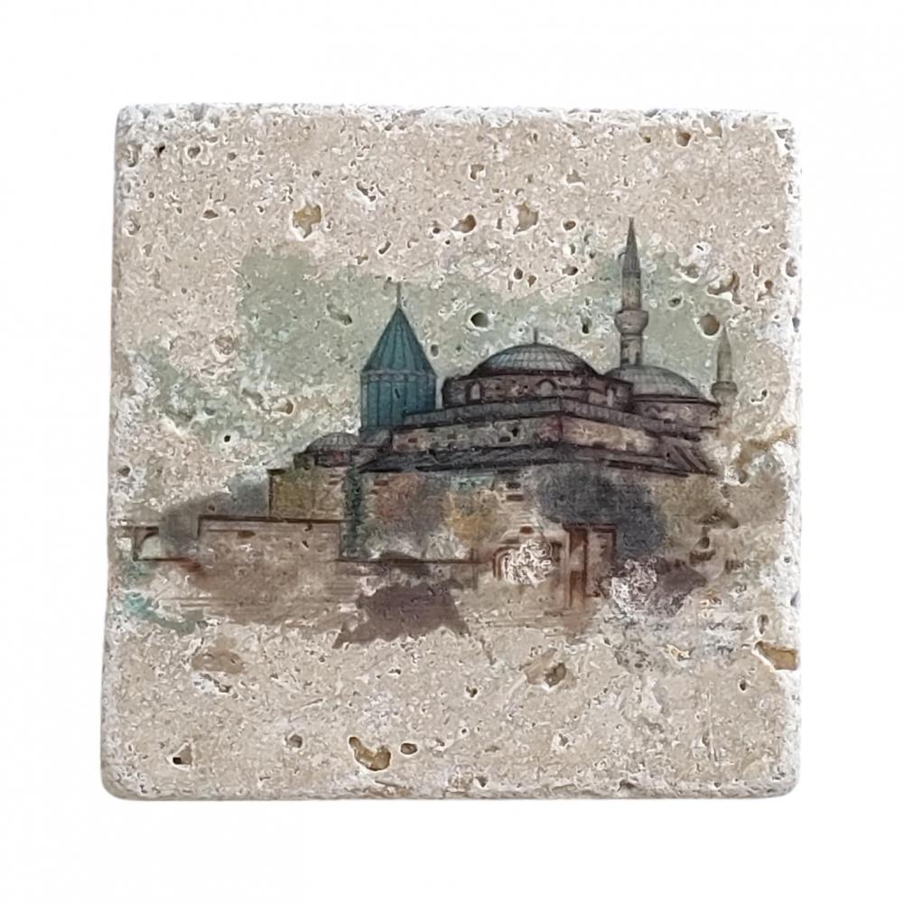 Konya Tarihi Yapılar Traverten Pano Seti – 4’lü Doğal Taş Dekoratif Koleksiyon