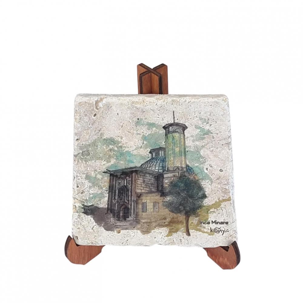 Konya Tarihi Yapılar Traverten Pano Seti – 4’lü Doğal Taş Dekoratif Koleksiyon