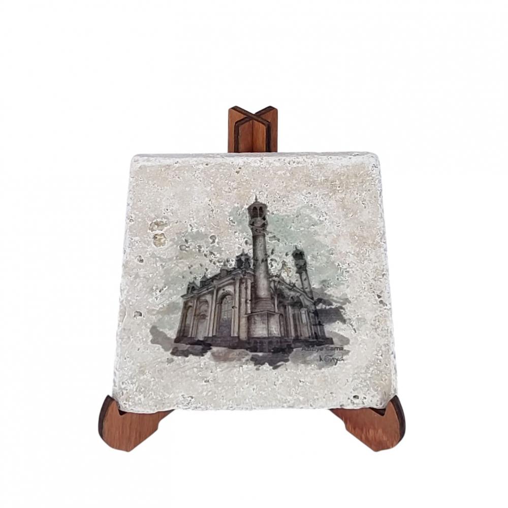 Konya Tarihi Yapılar Traverten Pano Seti – 4’lü Doğal Taş Dekoratif Koleksiyon