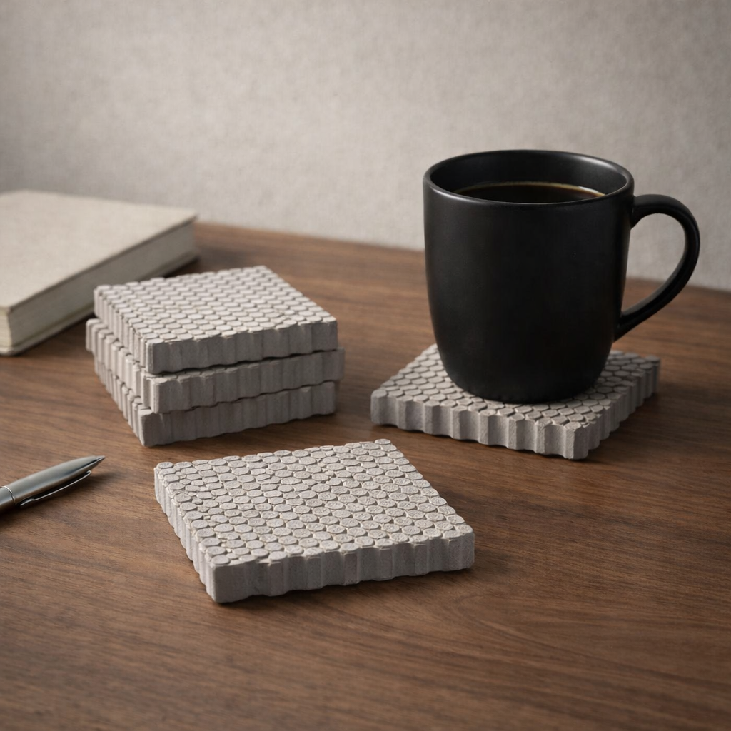 Modern Dokulu Beton Bardak Altlığı – El Yapımı Ofis & Ev Aksesuarı