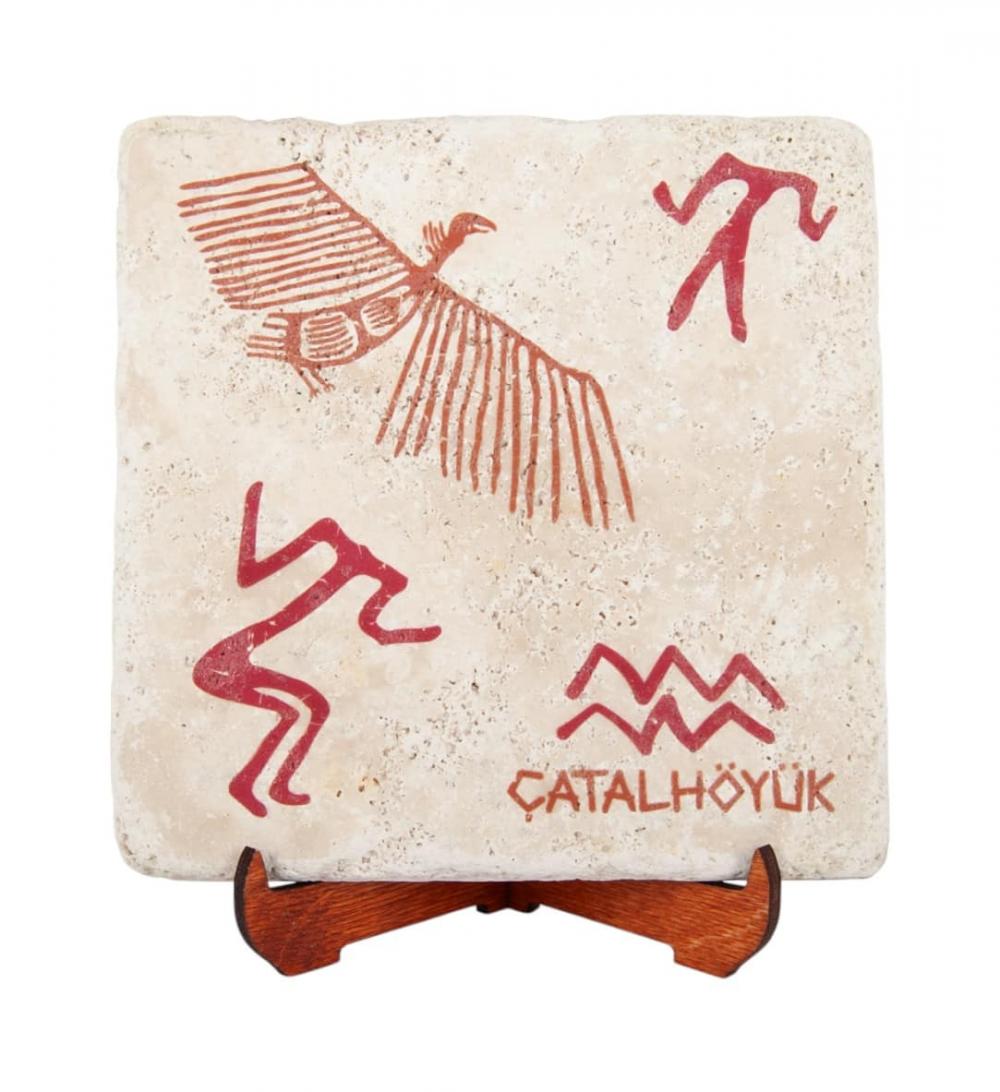 Çatalhöyük Atmaca Motifli Doğal Traverten Pano – El Yapımı Dekoratif Pano