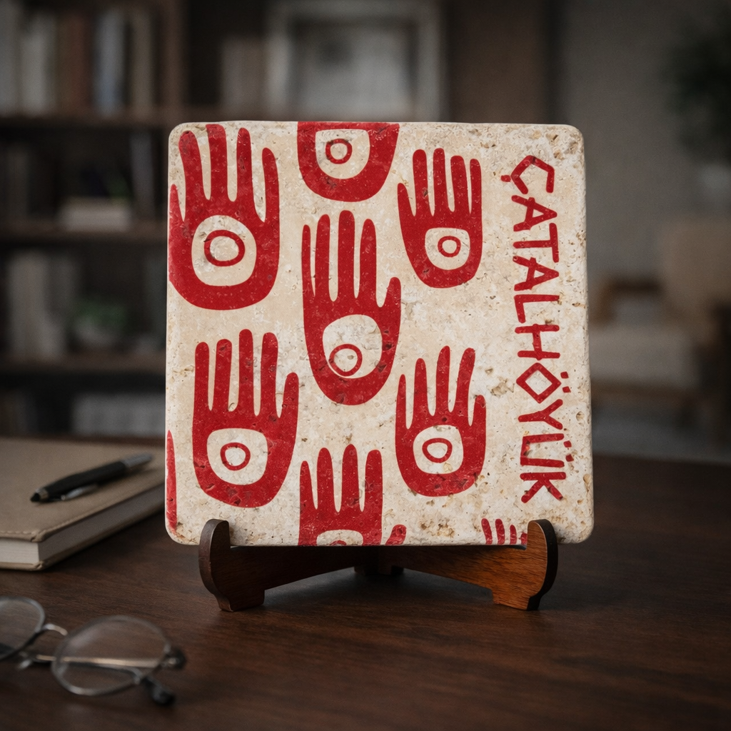 Çatalhöyük El Sembollü Traverten Pano | Butik Üretim Doğal Taş Dekor