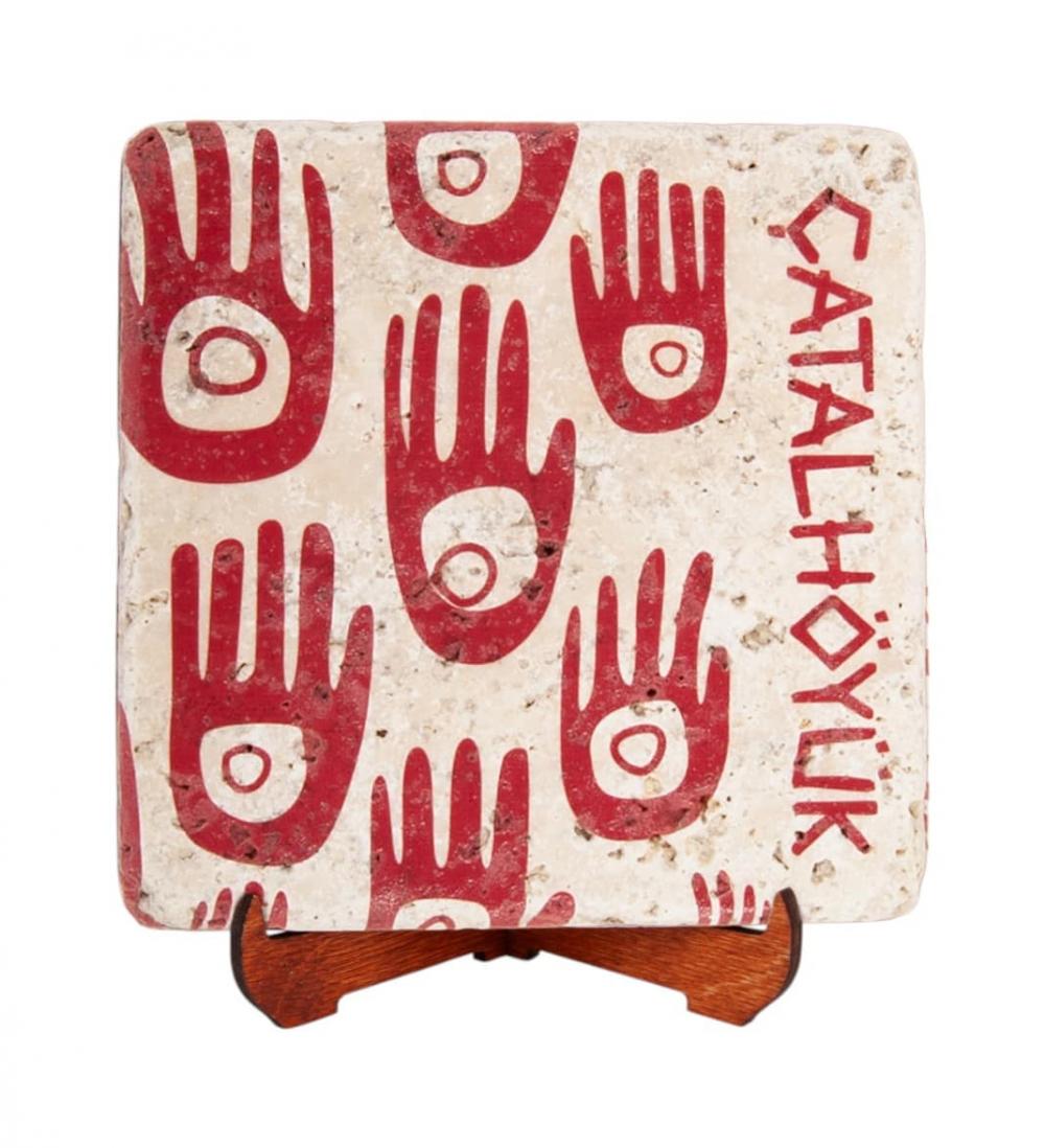 Çatalhöyük El Sembollü Traverten Pano | Butik Üretim Doğal Taş Dekor