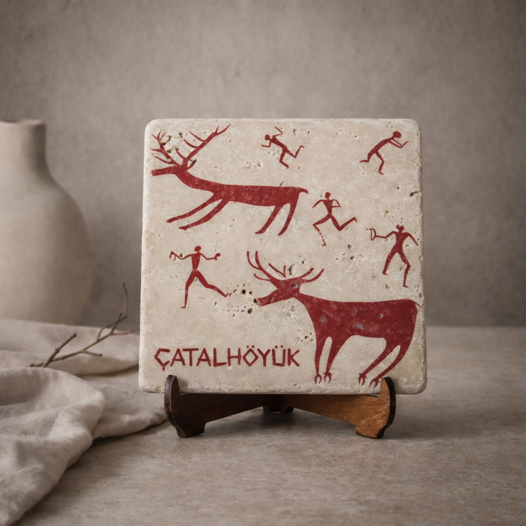 Çatalhöyük Av Temalı Traverten Pano | Tarihi Hikayeli Doğal Taş Dekor