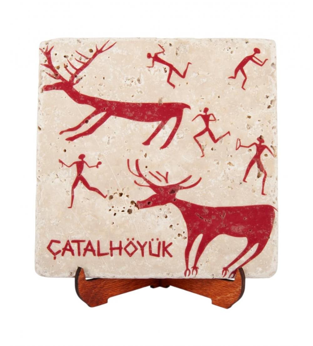 Çatalhöyük Av Temalı Traverten Pano | Tarihi Hikayeli Doğal Taş Dekor