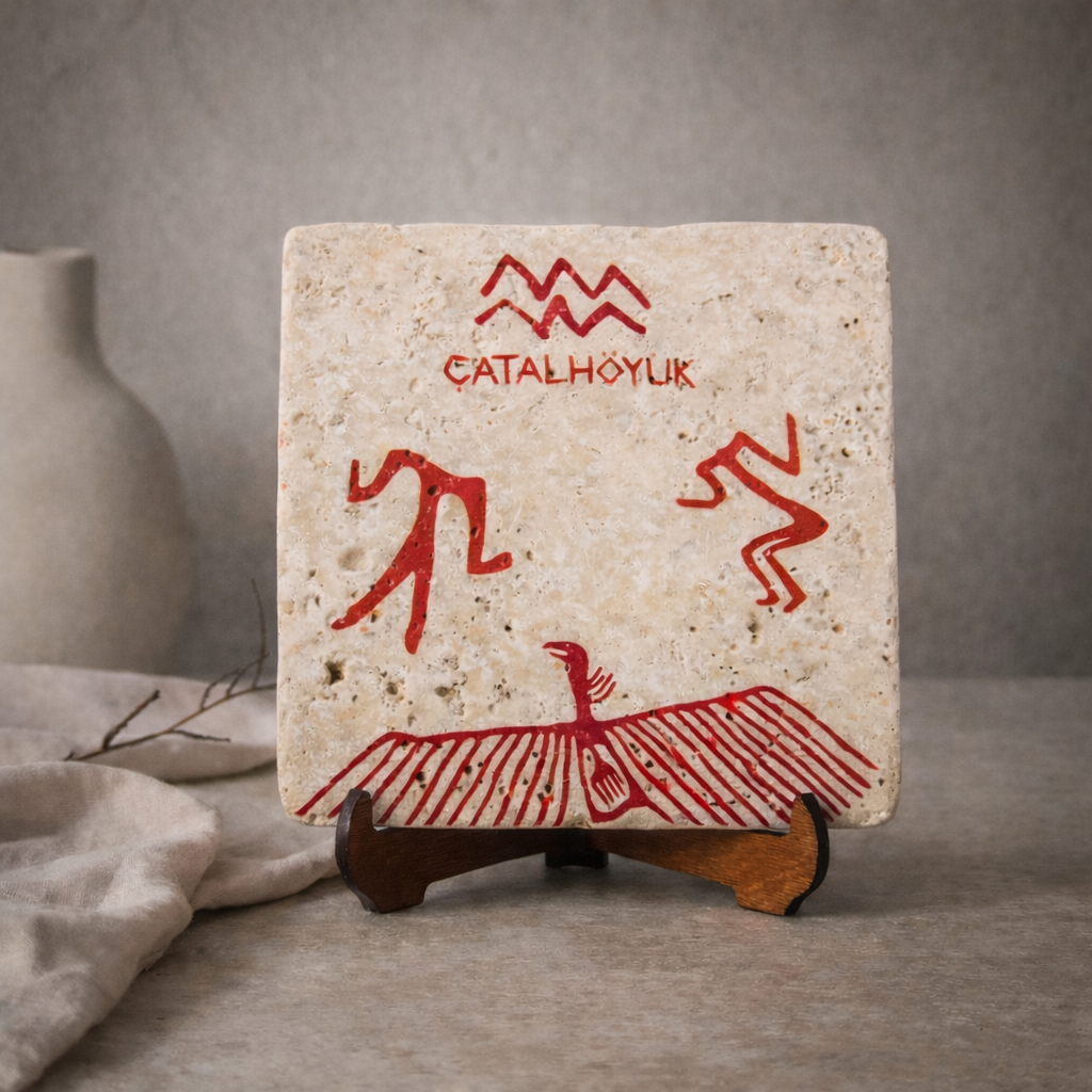 Çatalhöyük Sembolik Figürlü Traverten Pano – Butik Üretim Doğal Taş Dekor