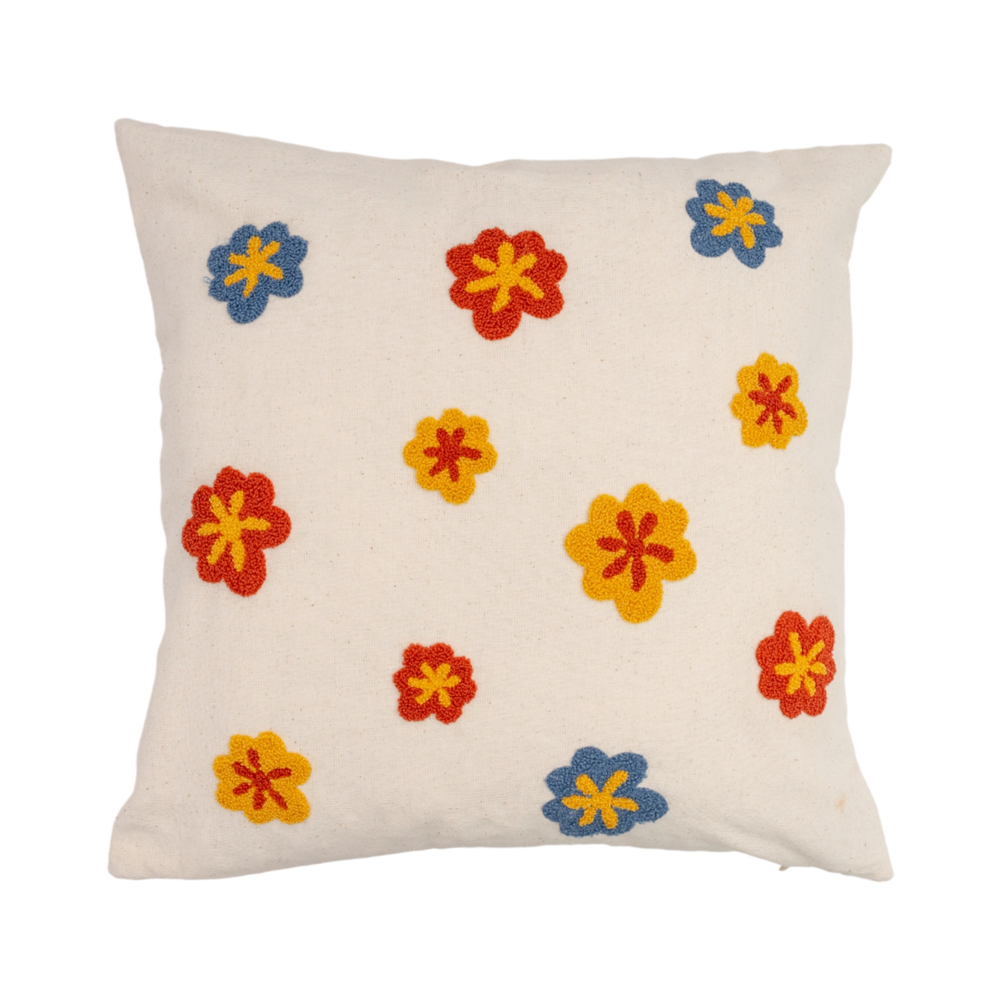 Renkli Çiçek Desenli Punch İşlemeli Kırlent Kılıfı | PNCH-2023104