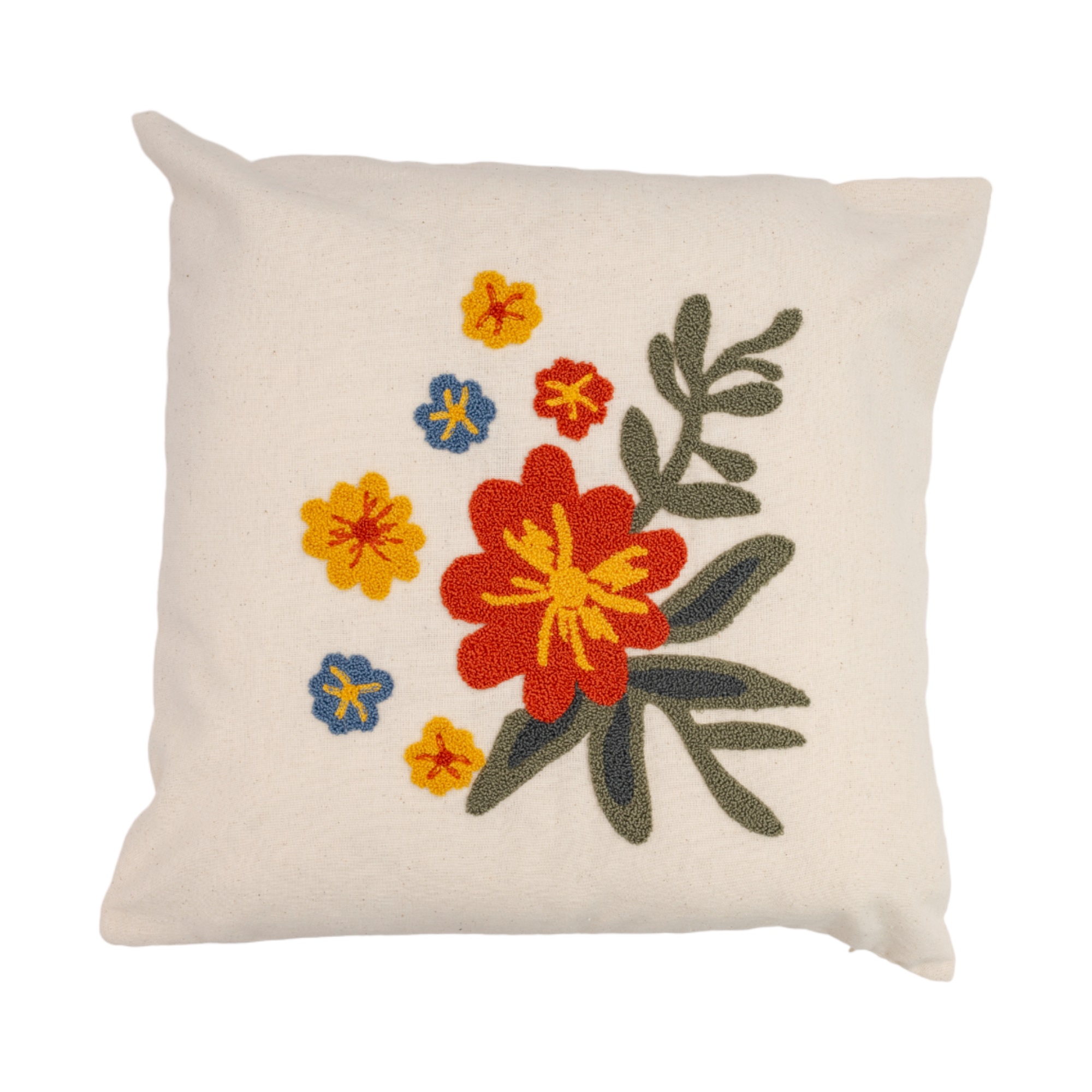 Çiçek Motifli Punch İşlemeli Dekoratif Kırlent Kılıfı | PNCH-2023105