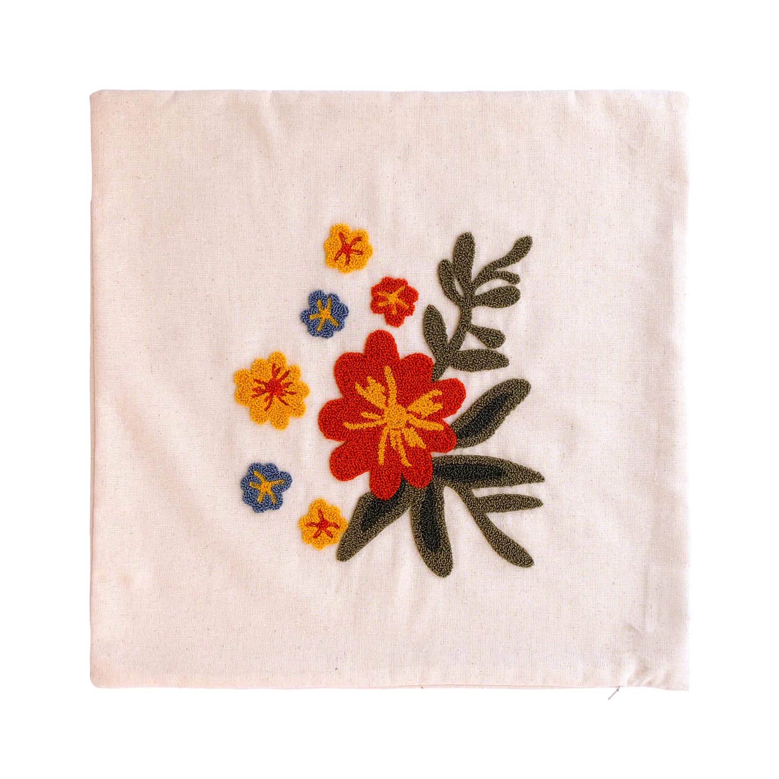 Çiçek Motifli Punch İşlemeli Dekoratif Kırlent Kılıfı | PNCH-2023105