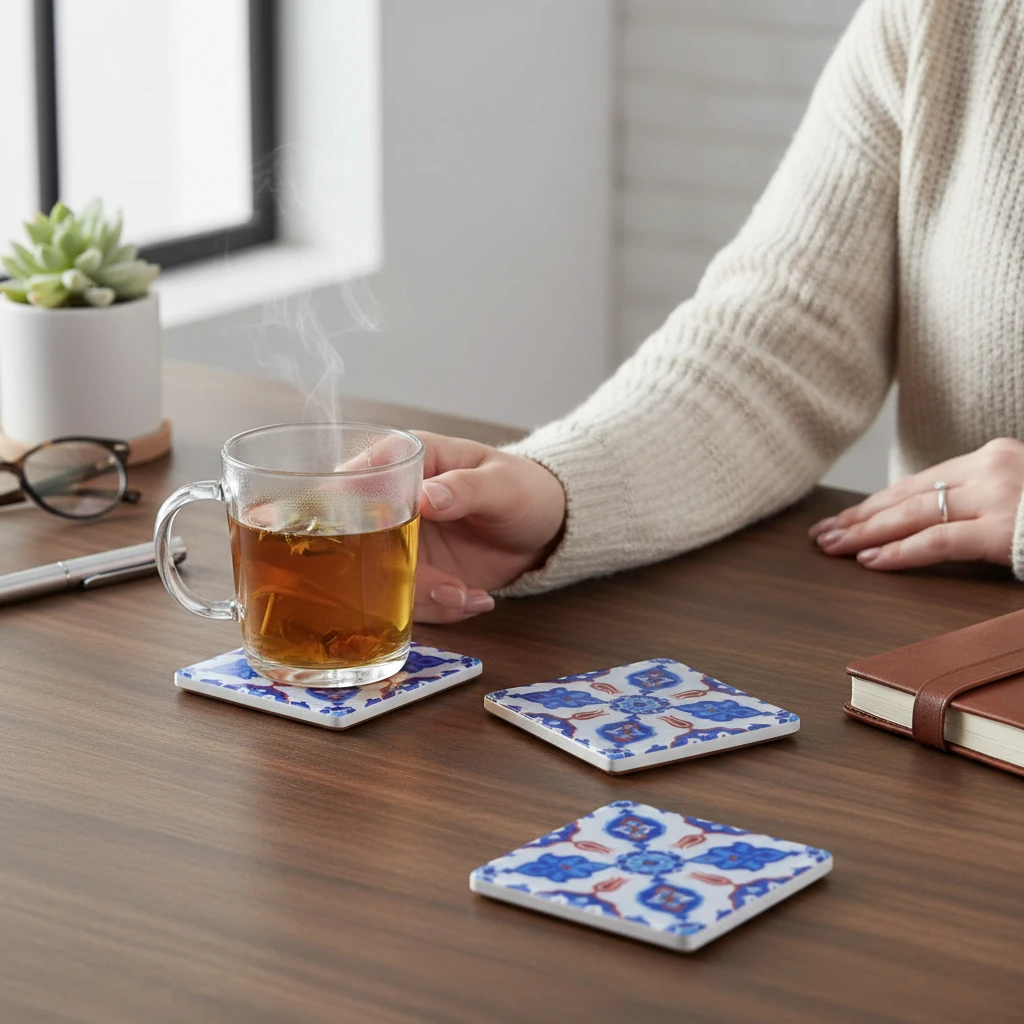 Osmanlı Motifli Doğal Mermer Bardak Altlığı