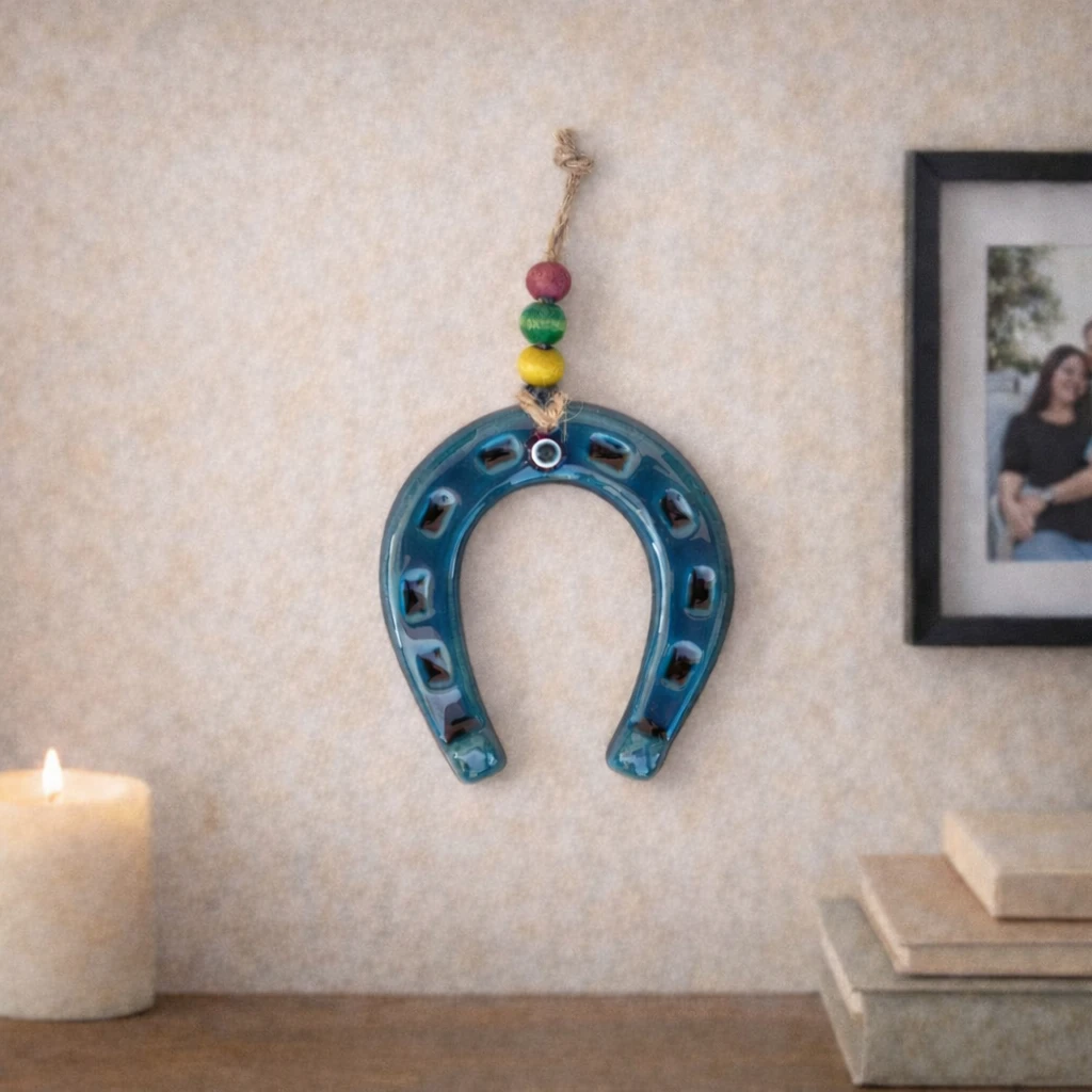 Turkuaz Mavisi Seramik At Nalı Duvar Süsü