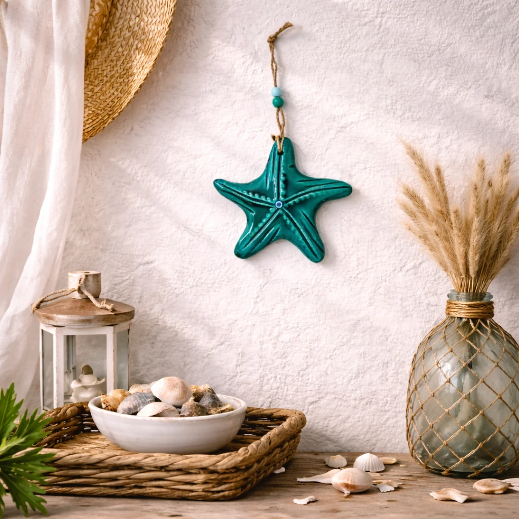 Turkuaz Yeşili Deniz Yıldızı Seramik Duvar Süsü
