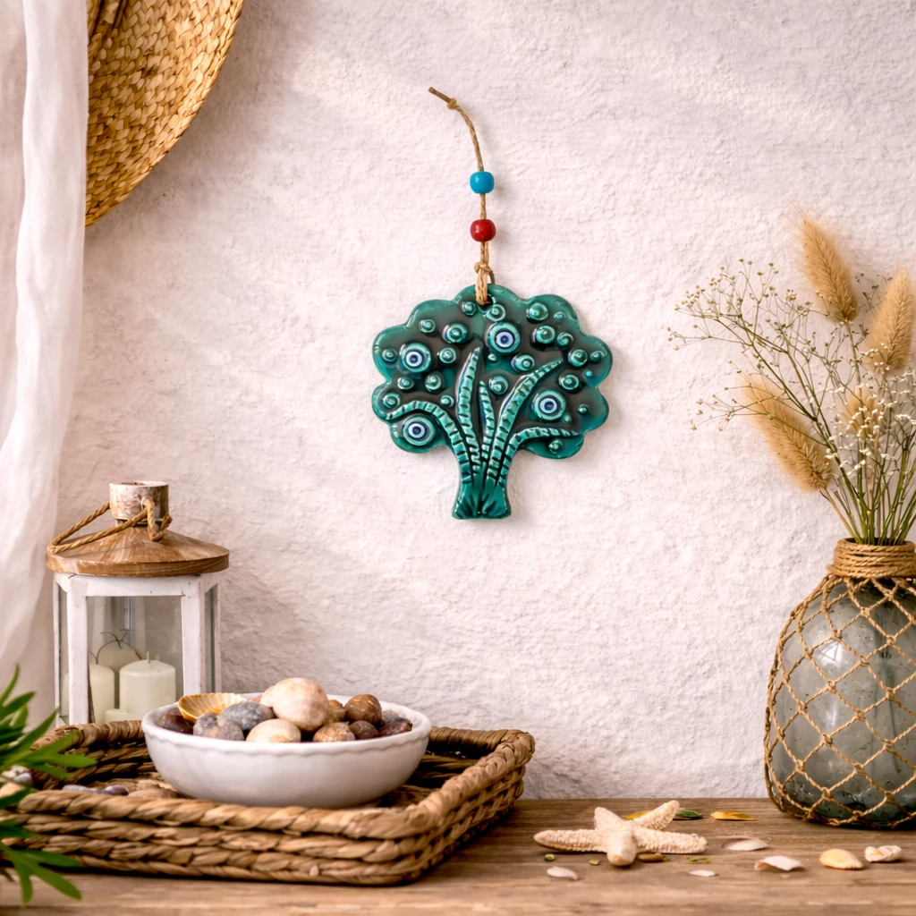 Turkuaz Yeşili Ağaç Seramik Duvar Süsü