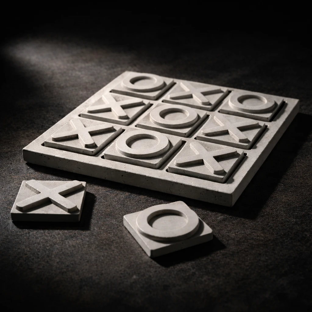 Brüt Beton Tic Tac Toe (XOX) Oyunu – Dekoratif Masaüstü Strateji Oyunu