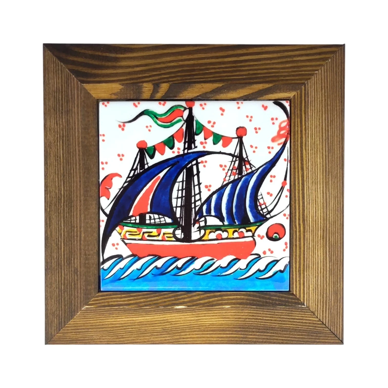 Ahşap Çerçeveli Gemi Motifli Seramik Tablo