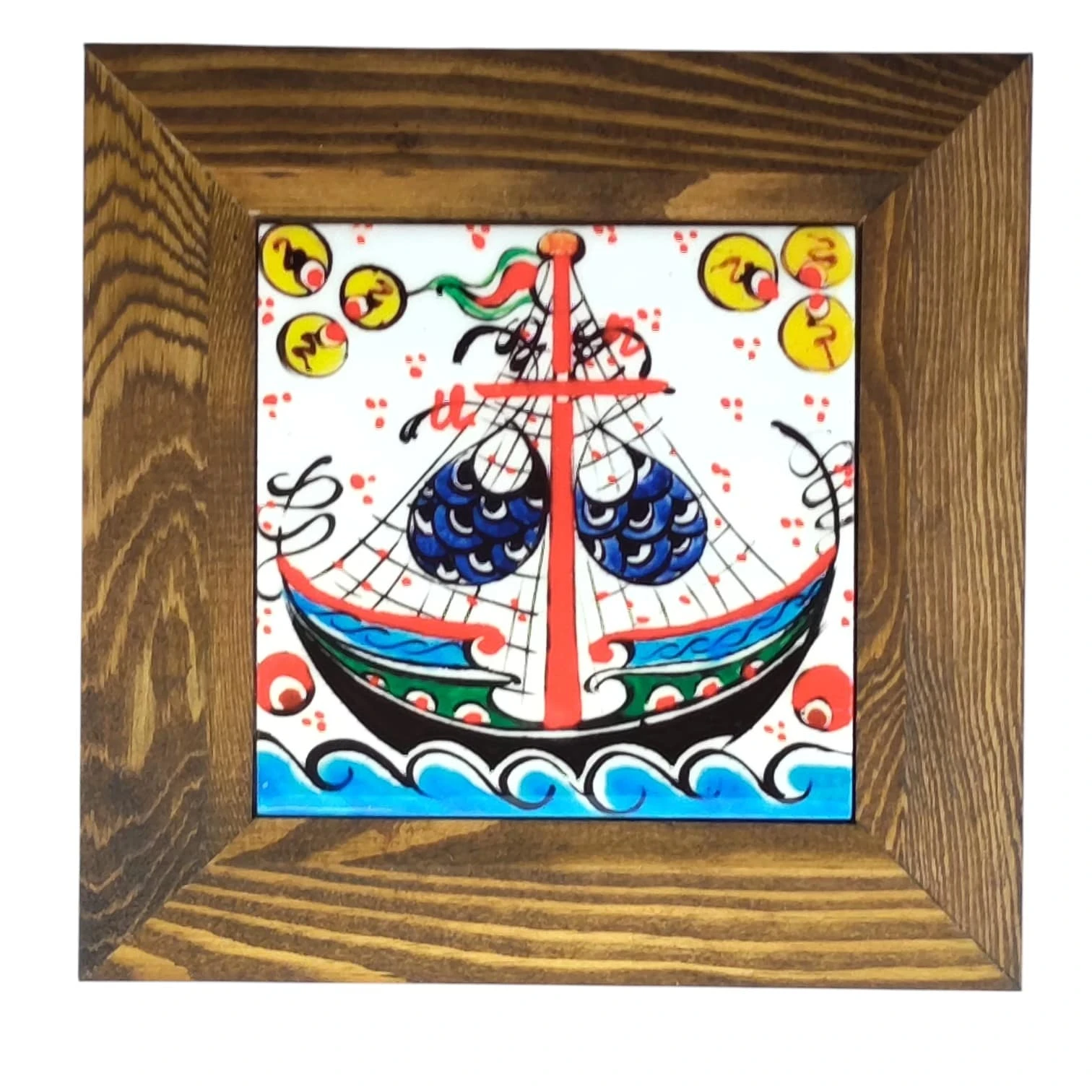 Gemi Motifli Seramik Tablo | Ahşap Çerçeve