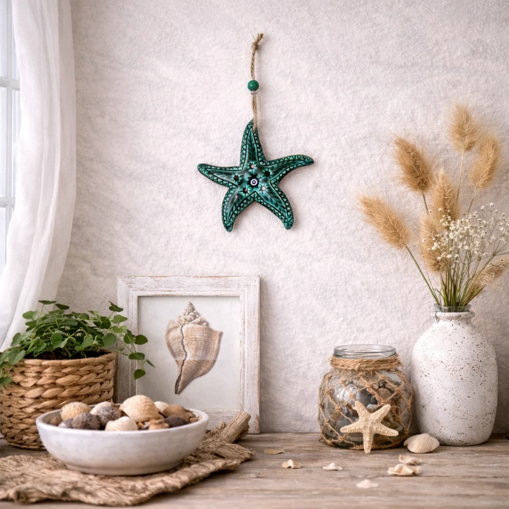 Büyük Boy Deniz Yıldızı Seramik Duvar Süsü – Turkuaz Yeşili